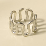 Geometric 304 Stainless Steel Adjustable Cuff Open Rings for Women, Stainless Steel Color, 12mm, Inner Diameter: 17mm(WL5945-1)