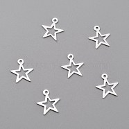 Brass Charms, Hollow Star, 925 Sterling Silver Plated, 10.5x9.5x0.3mm, Hole: 1mm(X-KK-O131-12S)