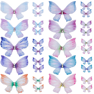 SUNNYCLUE 100Pcs 10 Colors Gradient Color Double Layer Fibre Tulle Ornament Accessories, 3D Craft Organza Butterfly, with Crystal Rhinestone, Mixed Color, 45x35x3mm, 10pcs/color(FIND-SC0005-79)