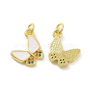Brass Micro Pave Colorful Cubic Zirconia Charms, Real 18K Gold Plated, with Enamel and Jump Ring, Butterfly, White, 13.5x14.5x2mm, Jump Ring: 5x0.8mm, Inner Diameter: 3.2mm(KK-E068-VF099)