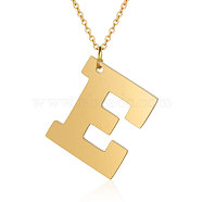 201 Stainless Steel Initial Pendants Necklaces, with Cable Chains, Letter, Letter.E, 17.7 inch(45cm)x1.5mm, letter: 29.5x25x1.5mm(NJEW-S069-JN006-E)