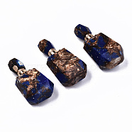 Assembled Synthetic Bronzite and Lapis Lazuli Openable Perfume Bottle Pendants, with Light Gold Brass Findings, Dyed, Capacity: 1ml(0.03 fl. oz), 42~43x22x15mm, Hole: 1.8mm(X-G-S366-059A)