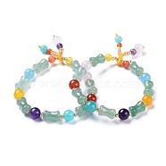 Natural Jade Stretch Charm Bracelets, Dyed, with Cat Eye, Green Aventurine & Beeswax Beads, Acrylic Findings, Colorful, 2-1/8 inch~2-1/8 inch(5.3~5.4cm)(BJEW-I260-09)