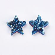 Electroplate Natural Druzy Agate Beads, Dyed, Star, Blue Plated, 12~13x12~13x5~6mm, Hole: 2mm(G-E400-02-B01)
