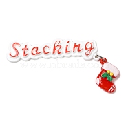Christmas Theme Opaque Resin Cabochons, with Platinum Tone Iron Loops, Christmas Socking, Red, 78x41x7mm(CRES-D011-01A)