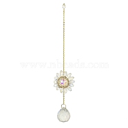 Glass Flower Hanging Suncatchers, Round Tassel for Window Garden Decorations, Clear, 275~280mm(HJEW-P018-F06)