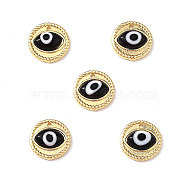 Handmade Lampwork Evil Eye Pendants, with Real 18K Gold Plated Brass Findings, Lead Free & Cadmium free, Flat Round Charm, Black, 14.5x4mm, Hole: 1mm(ZIRC-L102-15G-05)