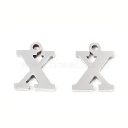 201 Stainless Steel Charms, Alphabet, Letter.X, 8.5x7x1mm, Hole: 1mm(STAS-N091-176X-P)