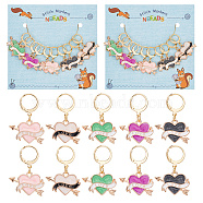 Alloy Enamel Pendant Stitch Markers, Crochet Leverback Hoop Charms, Locking Stitch Marker with Wine Glass Charm Ring, Heart with Word & Arrow, Mixed Color, 2.8cm, 5 colors, 2pcs/color, 10pcs/set(HJEW-AB00262)