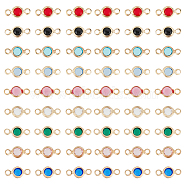 54Pcs 9 Colors Brass Rhinestone Connector Charms, Flat Round Single Stone Links, Light Gold, Mixed Color, 10x5x2mm, Hole: 1.5mm, 6pcs/color(RB-HY0003-47)