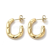 Oval with Star 304 Stainless Steel Stud Earrings, Half Hoop Earrings, Real 18K Gold Plated, 20x3.5mm(EJEW-Z026-13G)
