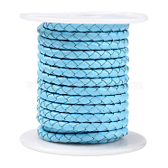 Braided Cowhide Leather Cord, Leather Rope String for Bracelets, Light Sky Blue, 4mm, about 5.46 yards(5m)/roll(NWIR-N005-01N-4mm)