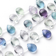 Natural Fluorite Beads Strands, Top Drilled Beads, Teardrop, 11~12x9~9.5x6mm, Hole: 0.8mm, about 17pcs/Strand, 8.46 inch~8.66 inch(21.5~22cm)(G-L527-11A)