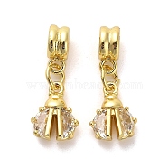 Rack Plating Brass Micro Pave Cubic Zirconia Charms, Long-Lasting Plated, Lead Free & Cadmium Free, Ladybug, Real 18K Gold Plated, 22mm, Hole: 3.5mm(KK-S398-11A)