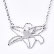 201 Stainless Steel Pendant Necklaces, with Cable Chains, Flower, Stainless Steel Color, 17.5 inch(44.5cm), 2mm, flower: 21x26x1mm(NJEW-T009-JN109-1-40)