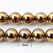 Non-magnetic Synthetic Hematite Beads Strands, Round, Red Copper Plated, 4mm, about 100pcs/strand, 15.7 inch(X-G-G091-4mm)