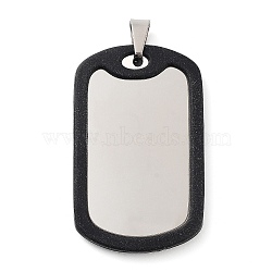 304 Stainless Steel Big Pendants, Rectangle Charms, Stainless Steel Color & Black, 48x29.5x3.6mm, Hole: 5x6.5mm(STAS-R225-07B-P)