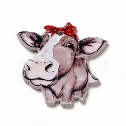 Cartoon Printed Acrylic Pendants, Cattle, 30.5x32.5x2.5mm, Hole: 1.8mm(MACR-K330-16A)