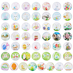 Elite 1 Bag Glass Cabochons, Half Round/Dome with Easter Theme Pattern, Mixed Color, 25mm, about 50pcs/bag(GGLA-PH0001-42B)