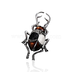 Beetle Rhinestone Enamel Pins, Insect Alloy Badge for Backpack Clothes, Platinum, Coconut Brown, 50x25mm(PW-WG7A582-03)