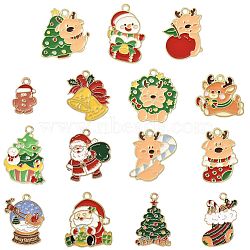 15Pcs 15 Styles Christmas Theme Alloy Enamel Pendants, Golden, Mixed Shapes, 18~28x12~24x1.3~1.5mm, Hole: 1.8~2.1mm, 1pc/style(ENAM-FS0003-96)