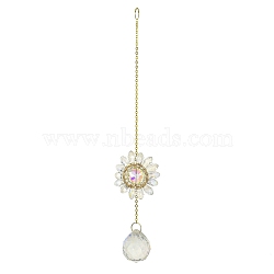 Glass Flower Hanging Suncatchers, Round Tassel for Window Garden Decorations, Clear, 275~280mm(HJEW-P018-F06)