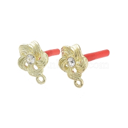 Rack Plating Golden Alloy with Rhinestone Stud Earring Findings, with Loops and 304 Stainless Steel Pins, Cadmium Free & Nickel Free & Lead Free, Flower, 16x13.5mm, Hole: 1.6mm, Pin: 0.7x10.5mm(EJEW-B036-02G-02)