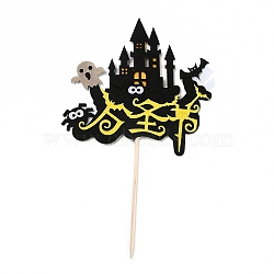 Felt Cloth & Paper Halloween Castle Cake Insert Card Decoration, with Bamboo Stick, for Halloween Cake Decoration, Mixed Color, 203mm(DIY-H108-41)