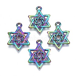 Alloy Pendants, Cadmium Free & Lead Free, Star of David in Star of David, Rainbow Color, 21.5x16x1.5mm, Hole: 1.6mm(PALLOY-N156-070-RS)
