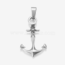 304 Stainless Steel Pendants, Anchor, Antique Silver, 37x23x3mm, Hole: 5x10mm(STAS-F158-09AS)