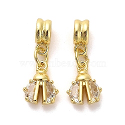 Rack Plating Brass Micro Pave Cubic Zirconia Charms, Long-Lasting Plated, Lead Free & Cadmium Free, Ladybug, Real 18K Gold Plated, 22mm, Hole: 3.5mm(KK-S398-11A)