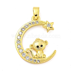 Brass Micro Pave Clear Cubic Zirconia Pendant, The 12 Chinese Zodiac, Monkey, 21x16.5x2.5mm, Hole: 5x2.8mm(FIND-Z044-03D)