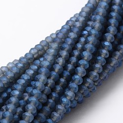 Full Rainbow Plated Faceted Rondelle Glass Bead Strands, Frosted, Marine Blue, 4~4.5x3~3.5mm, Hole: 0.8mm, about 150pcs/strand, 15.1 inch(X-EGLA-L007-I01-4mm)