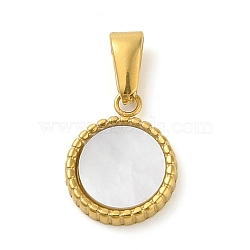 Resin Imitation White Shell Charms, Golde Tone 304 Stainless Steel Charms, Round, 13x10.5x2mm, Hole: 6x2mm(STAS-R229-14C-G)