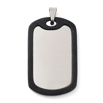 304 Stainless Steel Big Pendants, Rectangle Charms, Stainless Steel Color & Black, 48x29.5x3.6mm, Hole: 5x6.5mm