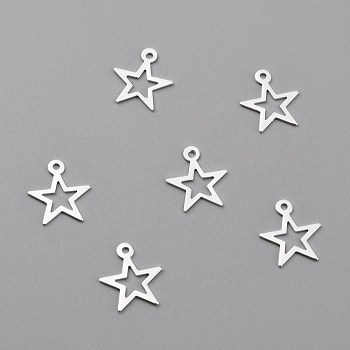 Brass Charms, Hollow Star, 925 Sterling Silver Plated, 10.5x9.5x0.3mm, Hole: 1mm