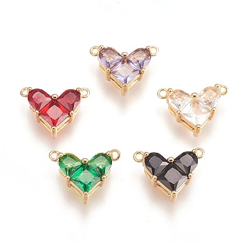 Glass Charms, with Brass Finding, Nickel Free, Heart, Real 18K Gold Plated, Mixed Color, 9x12x4.5mm, Hole: 1mm