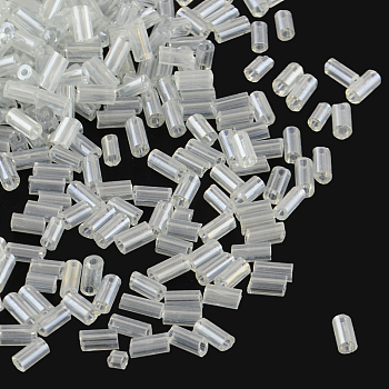 Pearlized Glass Bugle Beads, Transparent Colours Lustered, Clear, 2~3x2mm, Hole: 1mm, about 450g/bag, 20000pcs/bag