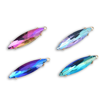 K9 Glass Pendants, with Light Gold Plated Brass Findings, Cadmium Free & Lead Free, Faceted, Horse Eye, Mixed Color, 37.5x9.5x6mm, Hole: 1.5mm