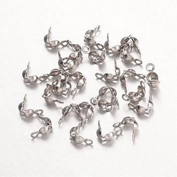 316 Surgical Stainless Steel Bead Tips, Calotte Ends, Clamshell Knot Cover, Stainless Steel Color, 8.5x4mm, Hole: 1.5mm