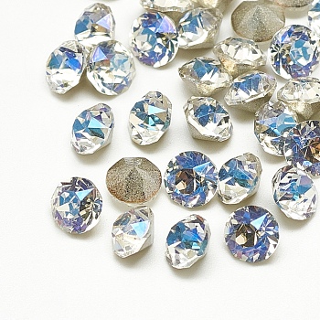 Pointed Back Glass Rhinestone Cabochons, Back Plated, Faceted, Diamond, Moonlight, 4x3mm