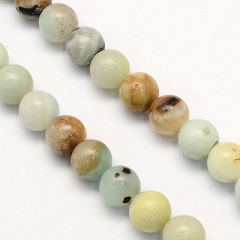 Natural Flower Amazonite Round Beads Strands, 6.5mm, Hole: 1mm, about 63pcs/strand, 15.5 inch