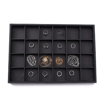 Stackable Wood Display Trays Covered By Black Leatherette, 24 Compartments, 24cmx35cmx3cm