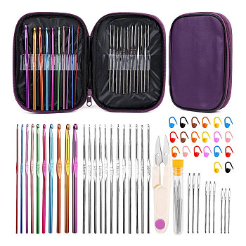 Sewing Tool Sets, including Stainless Steel Scissor, Needle Threaders, Sewing Seam Rippers, Head Pins, Safety Pin, Zipper Storage Bag, Purple, 180x135x30mm