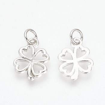 Alloy Pendants, Cadmium Free & Lead Free, with jump Ring, Clover, Platinum, 17x13x1.5mm, Hole: 4mm