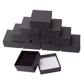 Cardboard Gift Boxes, with Black Sponge inside, Square, Black, 7.5x7.5x3.5cm