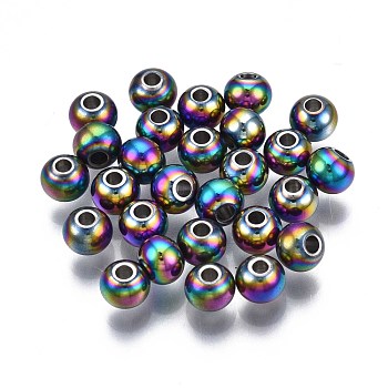 Rack Plating Rainbow Color 304 Stainless Steel Beads, Cadmium Free & Nickel Free & Lead Free, Round, 5x4mm, Hole: 1.4mm