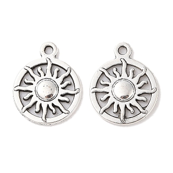 Tibetan Style Alloy Pendants, Cadmium Free & Lead Free, Flat Round and Sun, Antique Silver, 20x16x2mm, Hole: 1.5mm