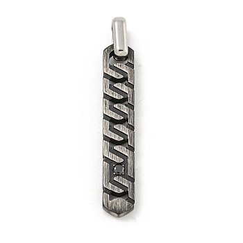 304 Stainless Steel Pendants, with Rhinestone, Rectangle Charm, Gunmetal, 35x6x3mm, Hole: 4x5mm