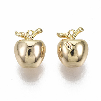 Brass Charms, Nickel Free, Imitation Apple, Real 18K Gold Plated, 10x8x7.5mm, Hole: 0.8mm
